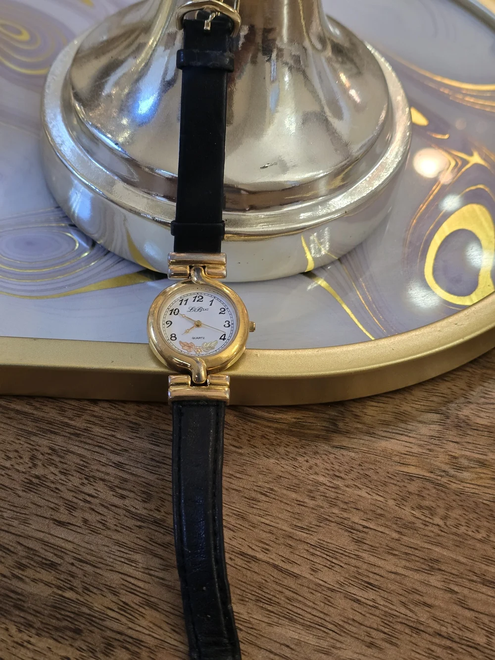 LeBeau Gold-Tone Women's Quartz Watch with Black Strap